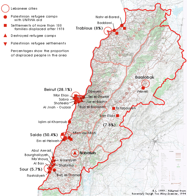 Carte des camps du Liban